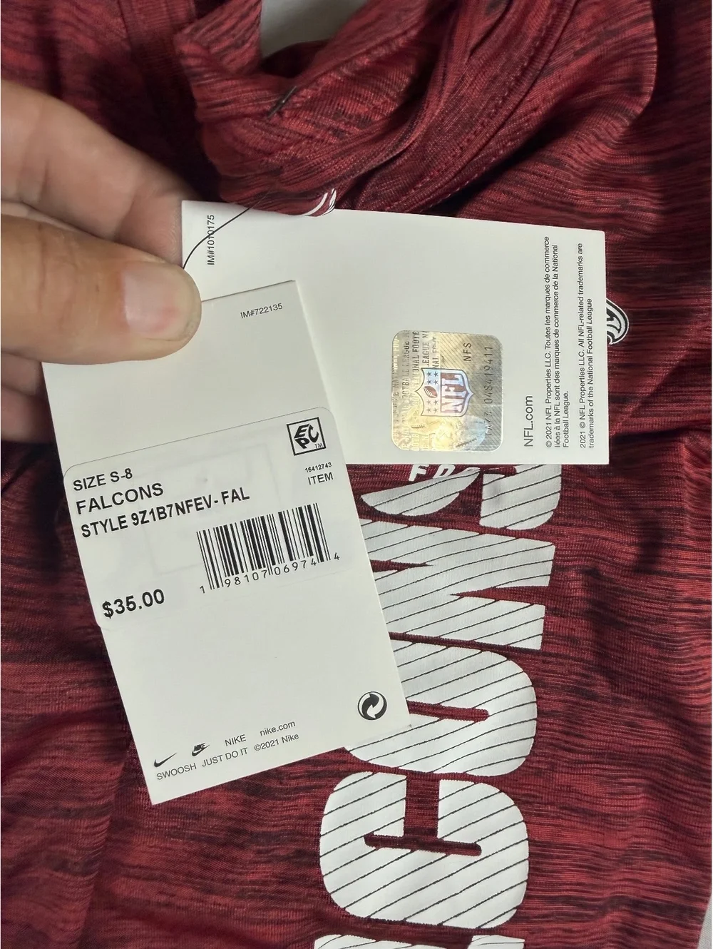 Nike Youth Atlanta Falcon Dri-FIT Football T-Shirt Heathered Red Size Youth S(8)